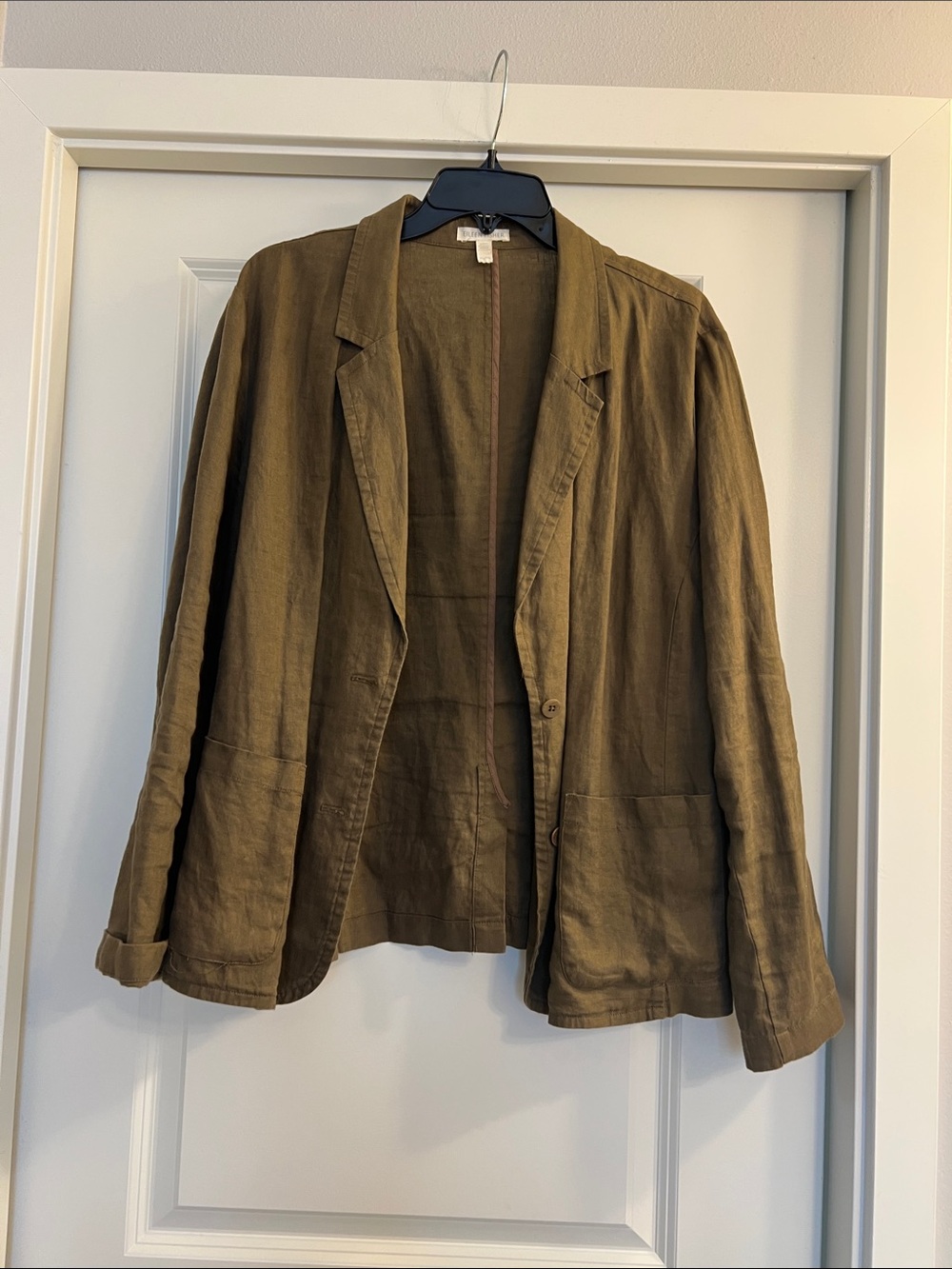 Eileen Fisher Olive-Tone Linen Blazer